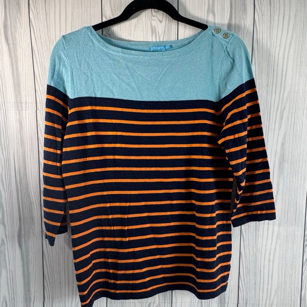J McLaughlin Durham Ruffle Top Catalina Cloth 3/4 Sleeve Brown Cream Size XL